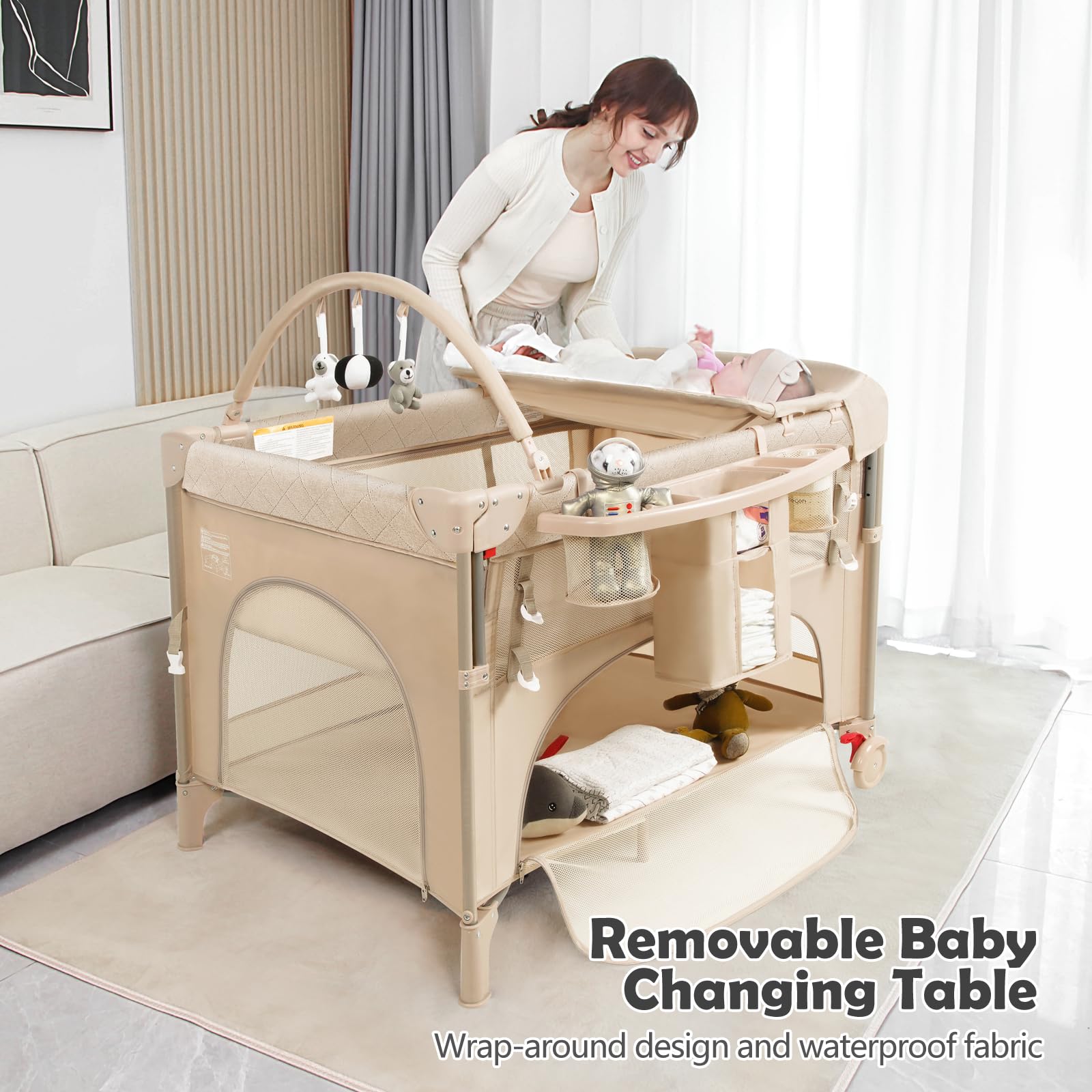 YoYiCuna ASTM-certified pack-and-play ensures safe, sturdy play and sleep
