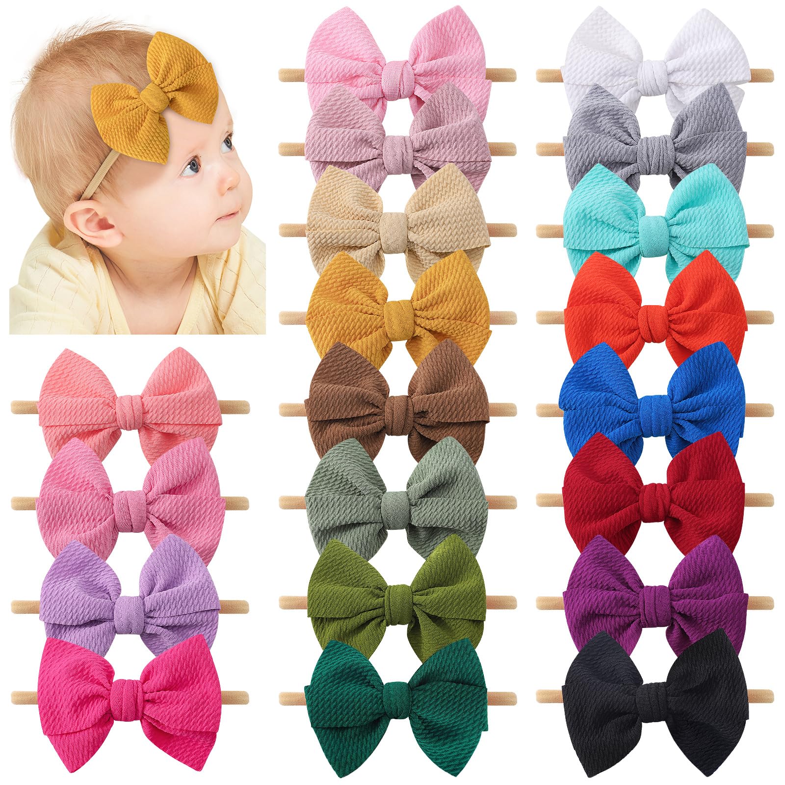 yoyokid nylon headbands with bows for newborns, soft, comfortable wear