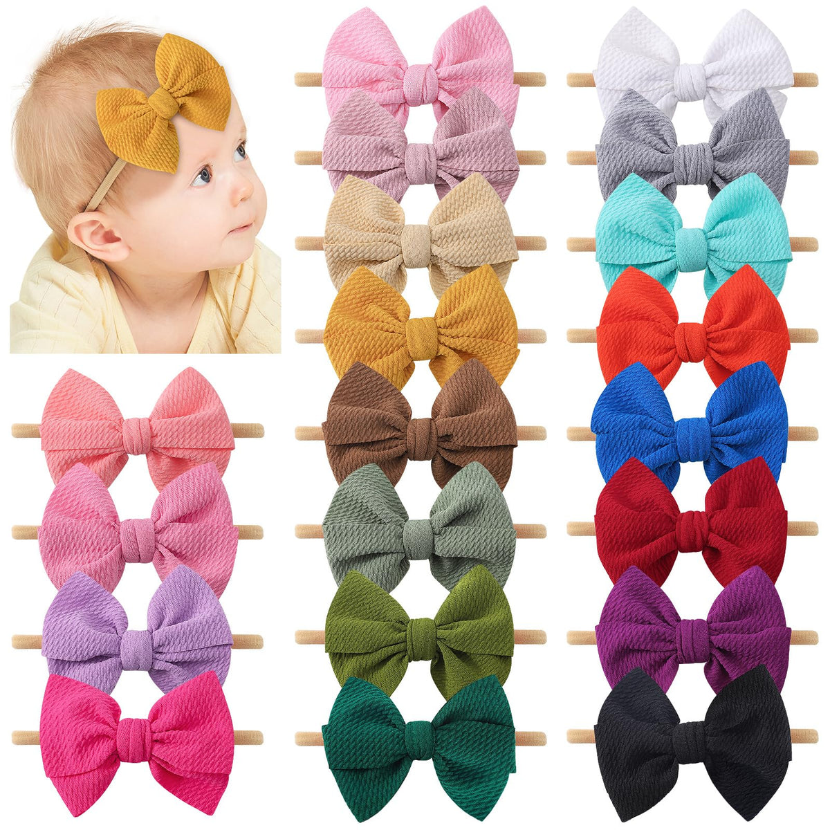 yoyokid nylon headbands with bows for newborns, soft, comfortable wear