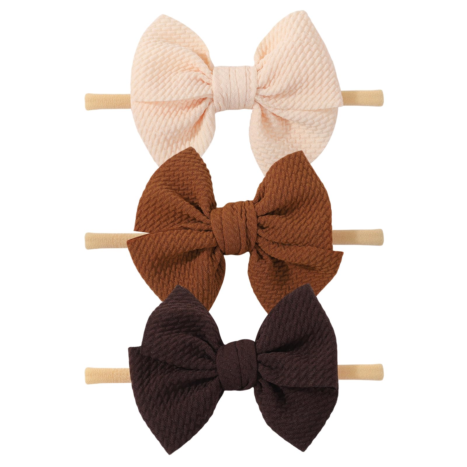 yoyokid beige bow headband with soft nylon fabric, gentle for newborns