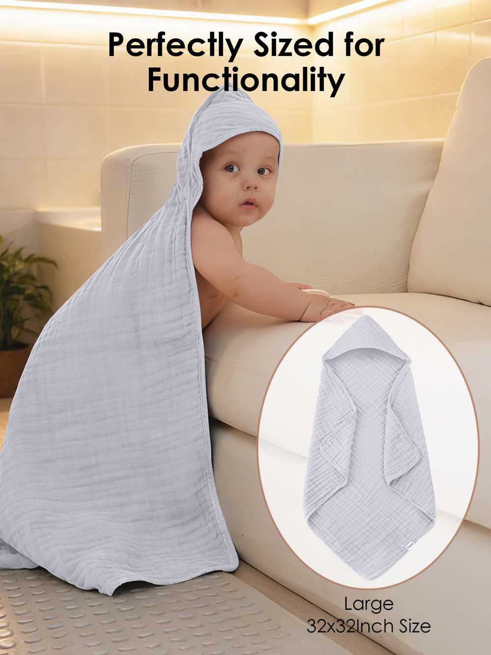 Close-up of YOYOO fabric showing breathable muslin texture for gentle drying.