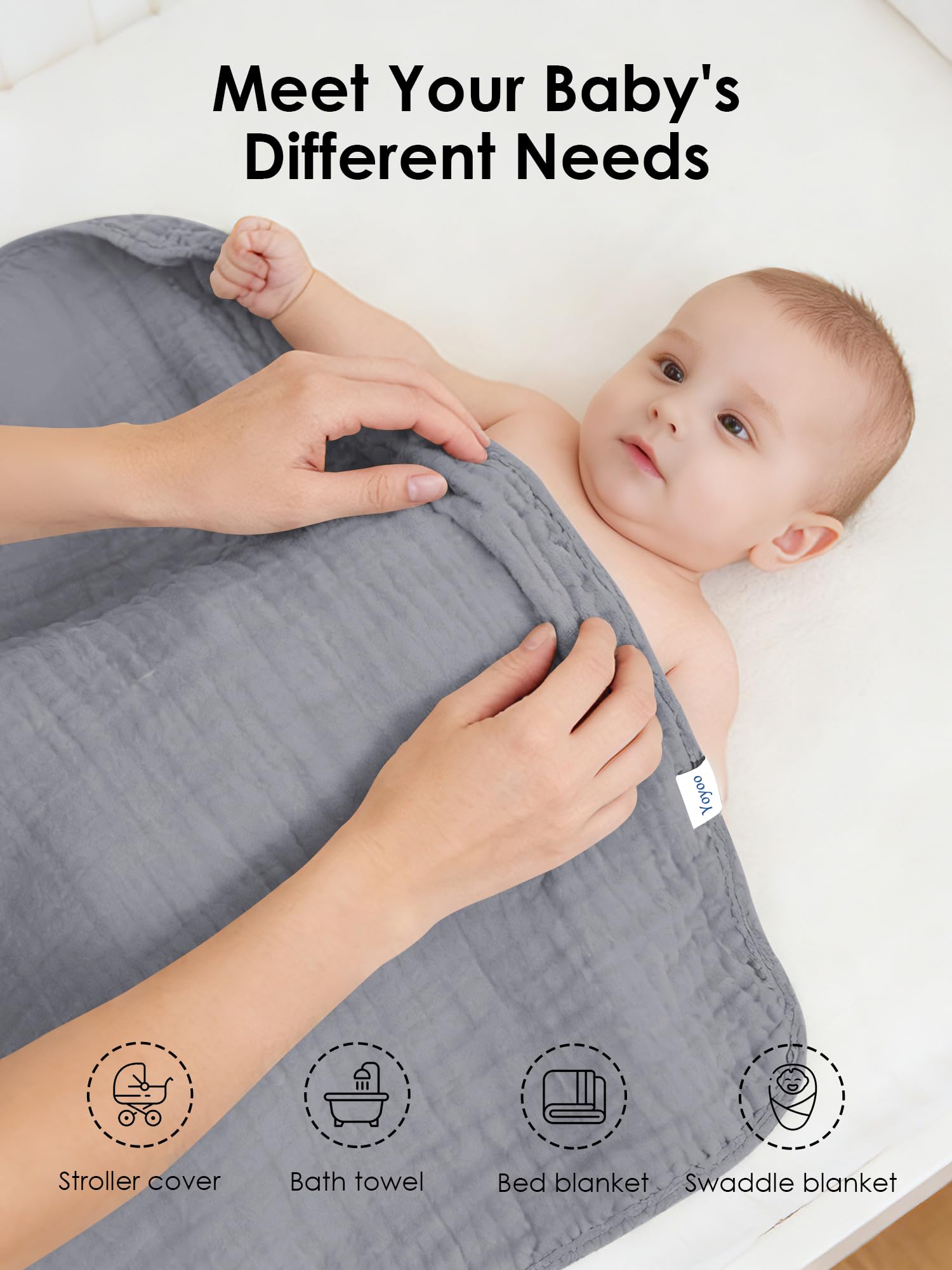 YOYOO grey-blue unisex hooded towel suitable for newborns to toddlers.