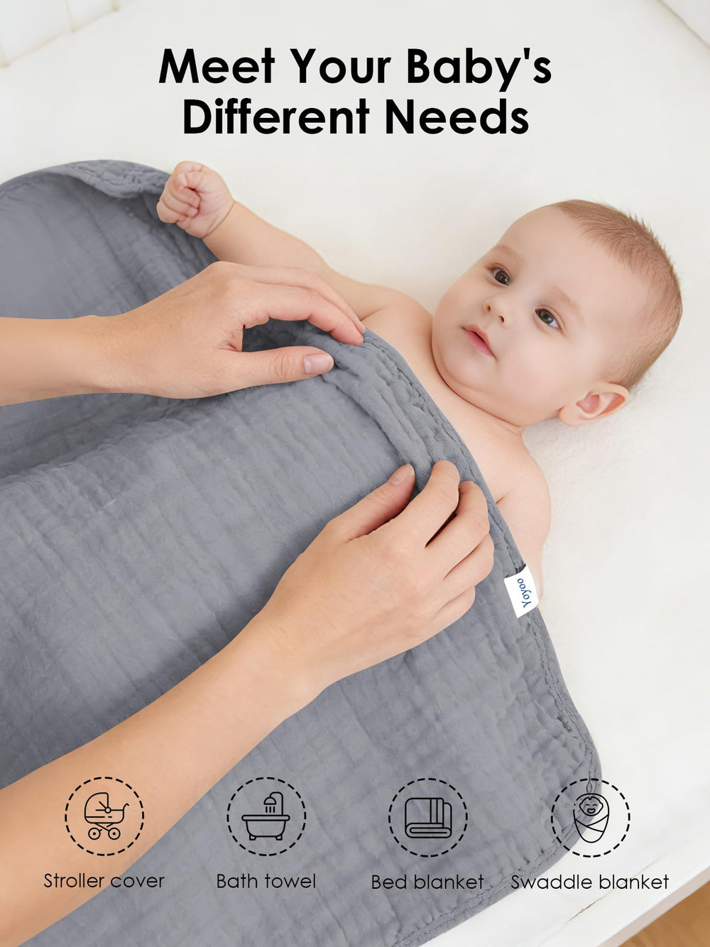 YOYOO grey-blue unisex hooded towel suitable for newborns to toddlers.