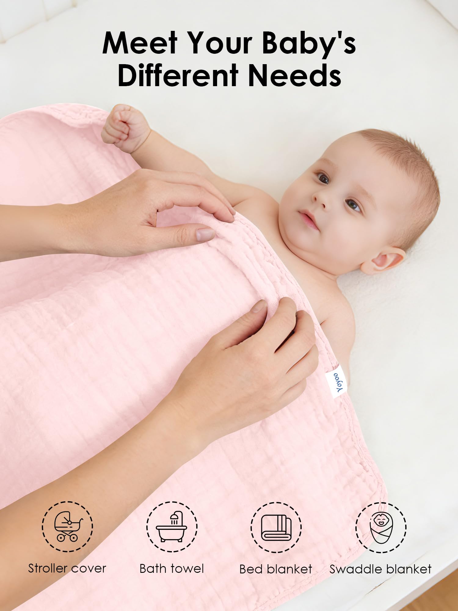 YOYOO pink baby towel at beach or pool; absorbent and quick-dry.