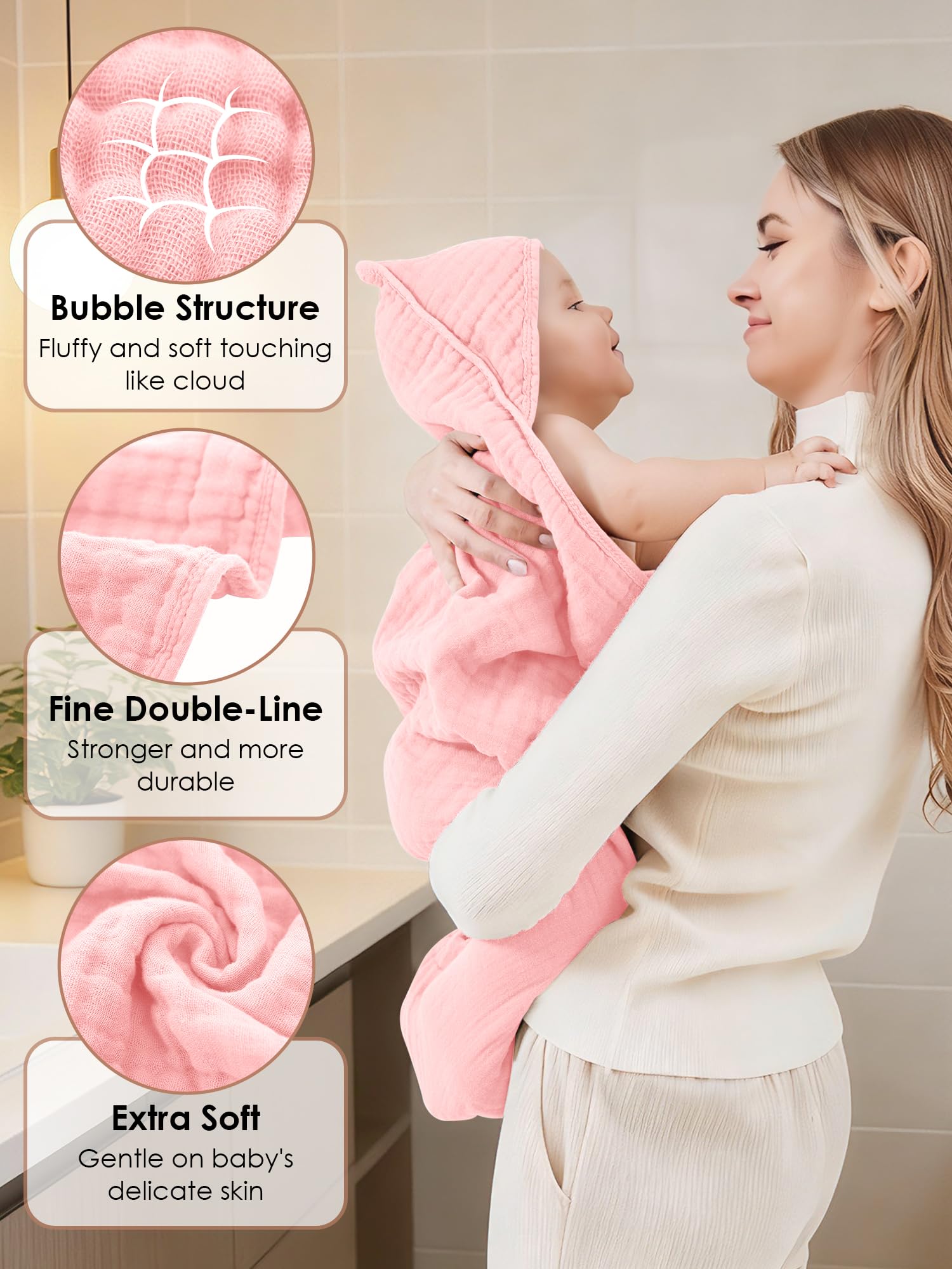 YOYOO pink hooded towel folded for gifting or storage.