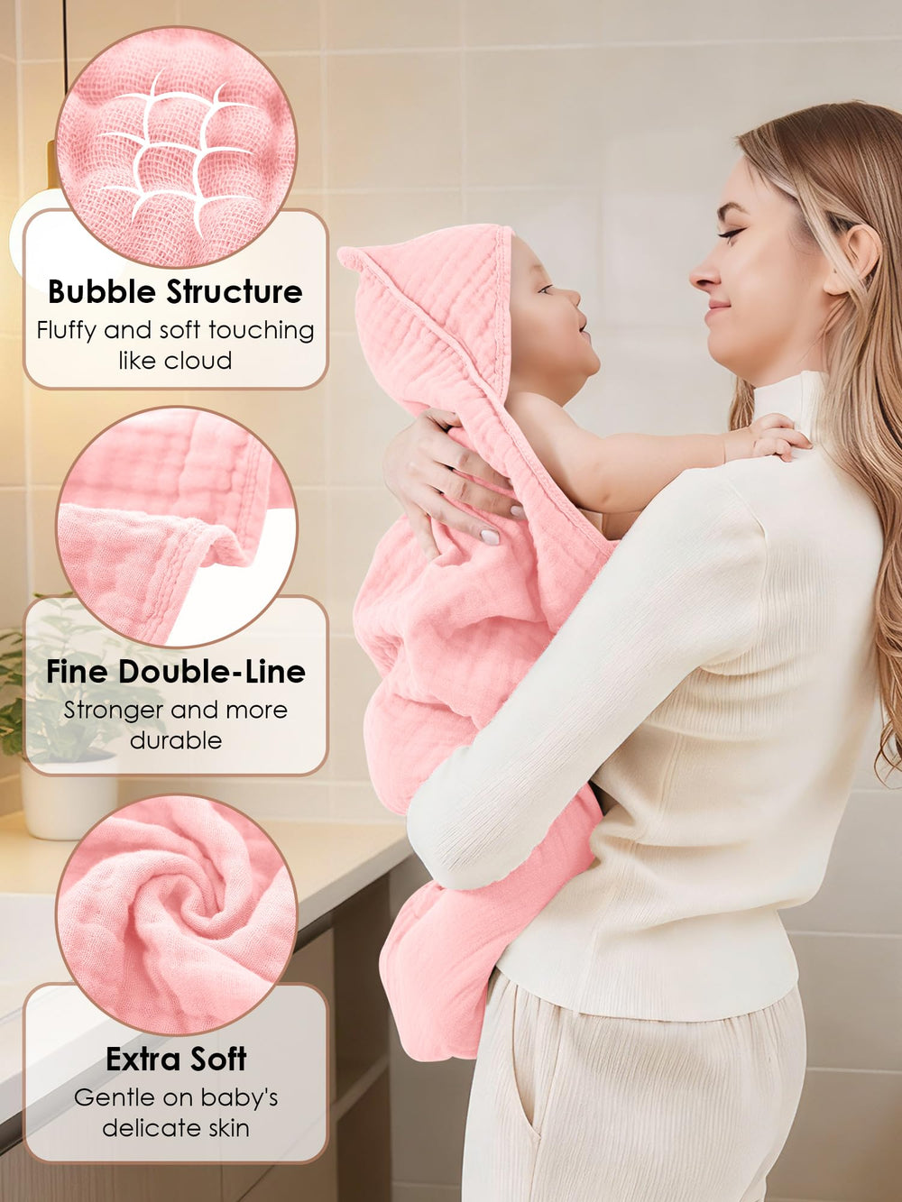 YOYOO pink hooded towel folded for gifting or storage.