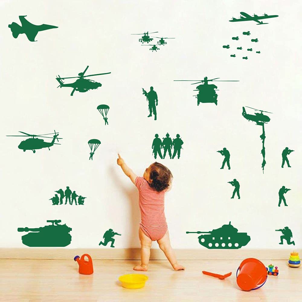 YOYOYU Army Tank Helicopter wall decal set for teen rooms with bold military theme.