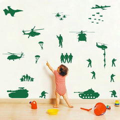 YOYOYU Army Tank Helicopter wall decal set for teen rooms with bold military theme.