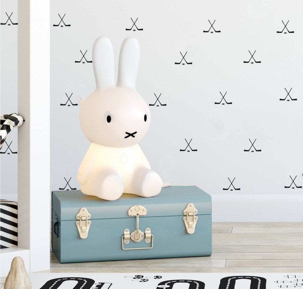 Black hockey stick decals provide removable decor without wall damage