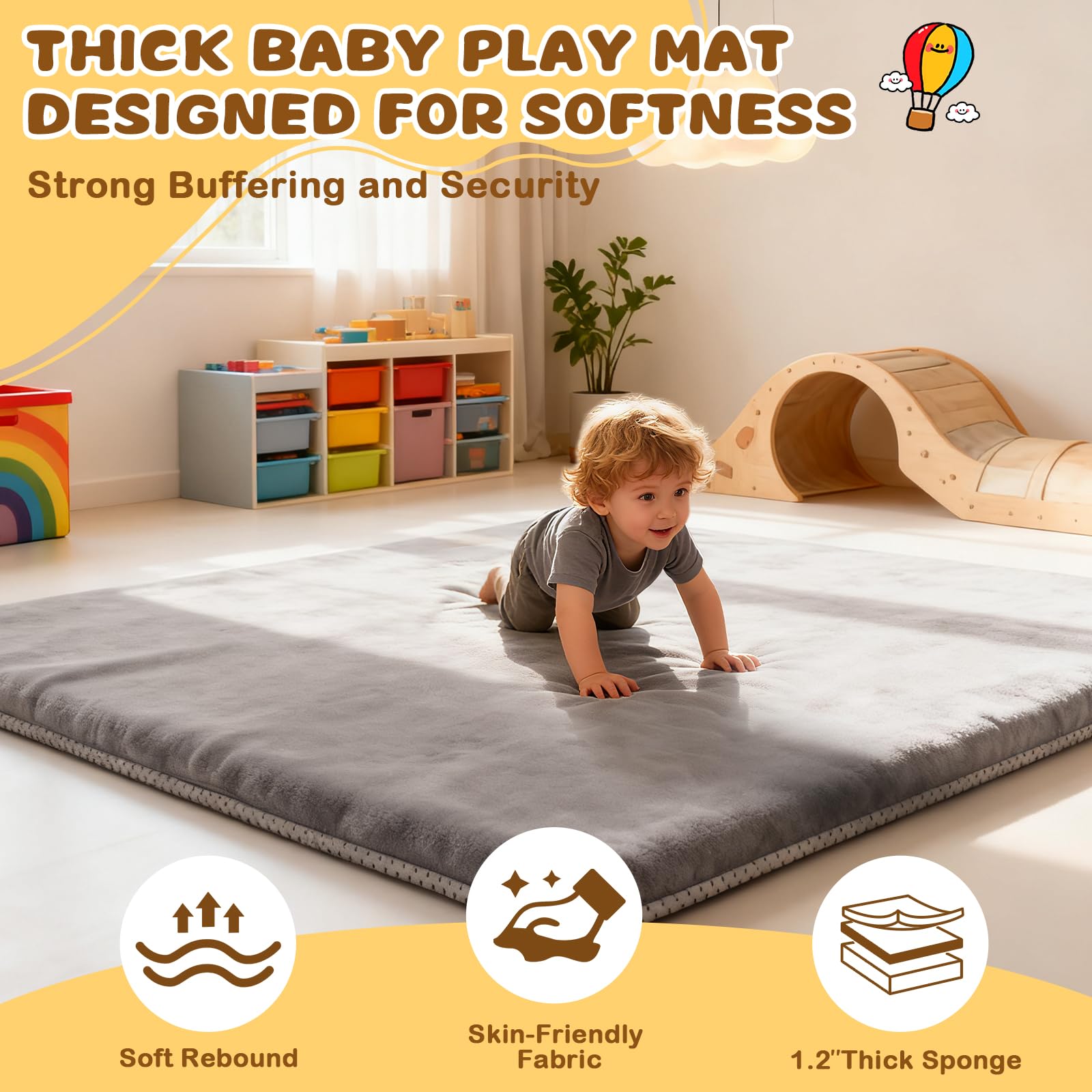Yozoia Baby Play Mat machine-washable cover for quick care