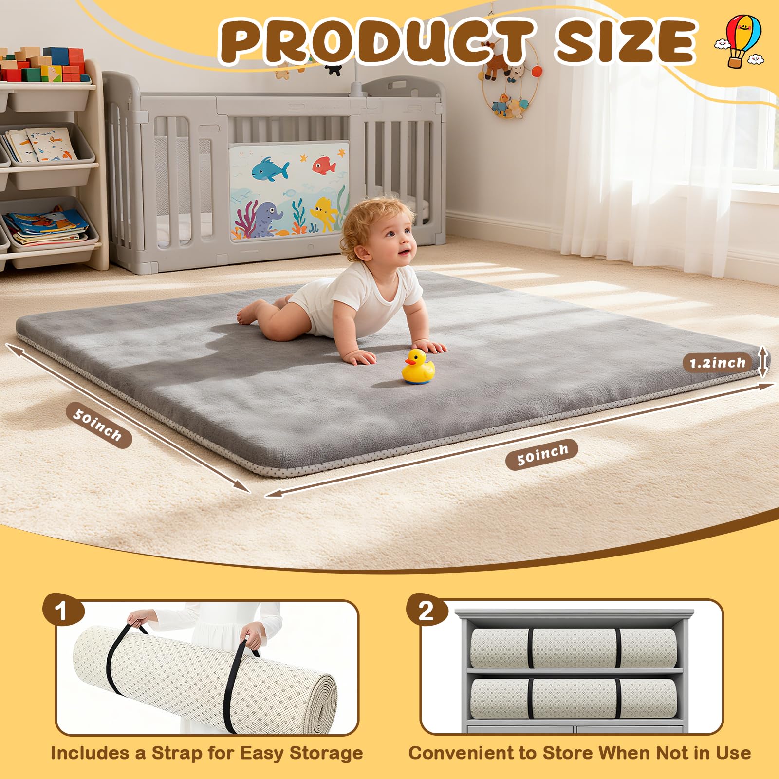 Yozoia Baby Play Mat with non-slip bottom keeps mat in place