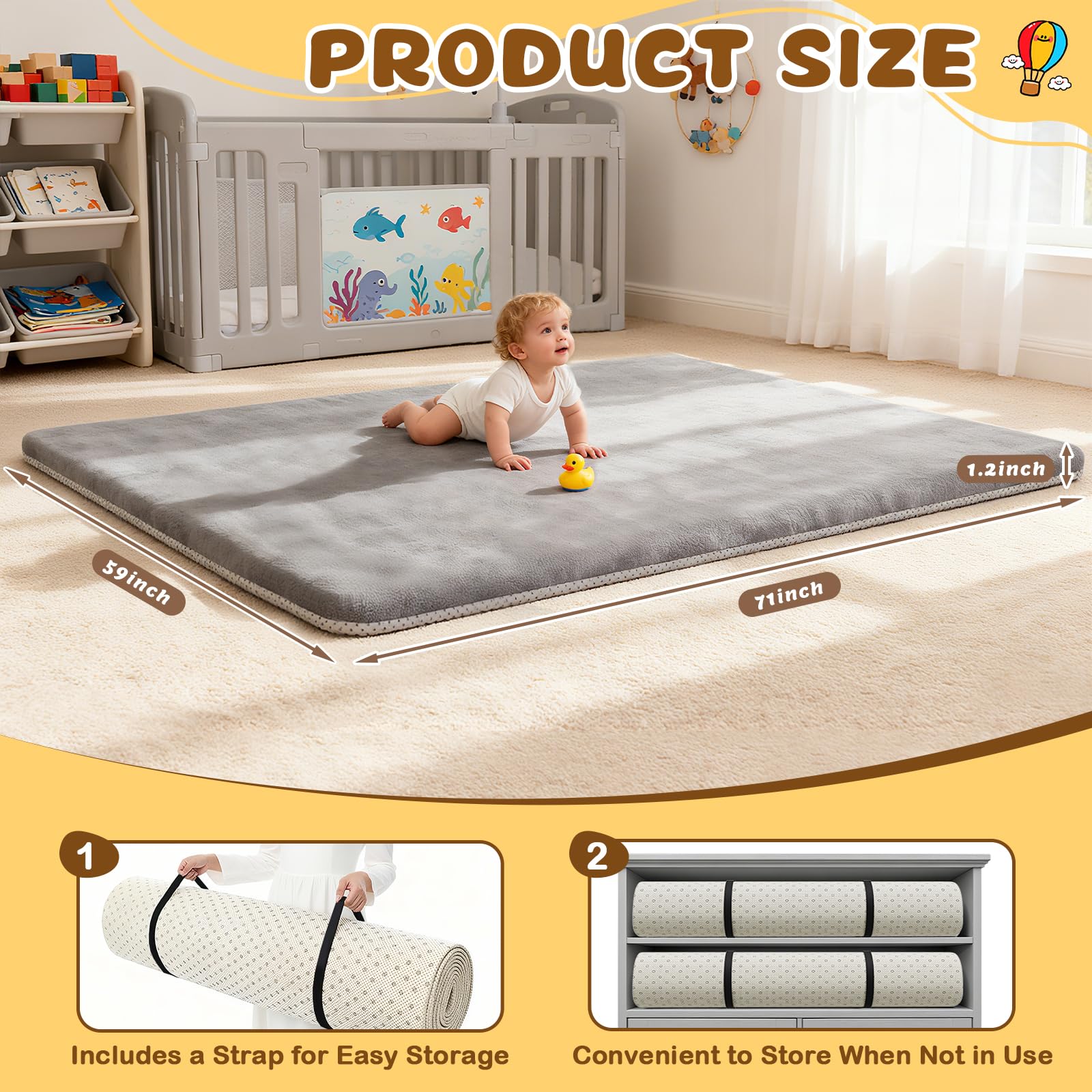 Yozoia Baby Play Mat ultra-soft plush cover for gentle skin contact.