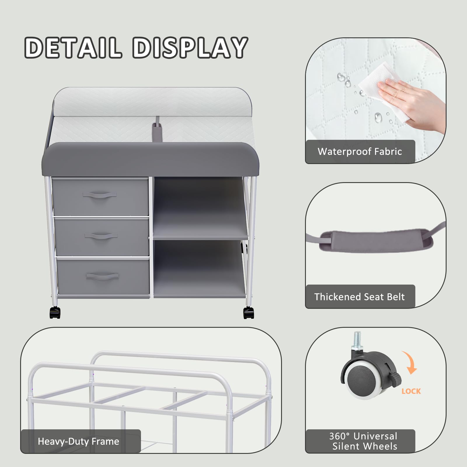 Yozoia mobile nursery organizer shown for easy reach to wipes and bottles.