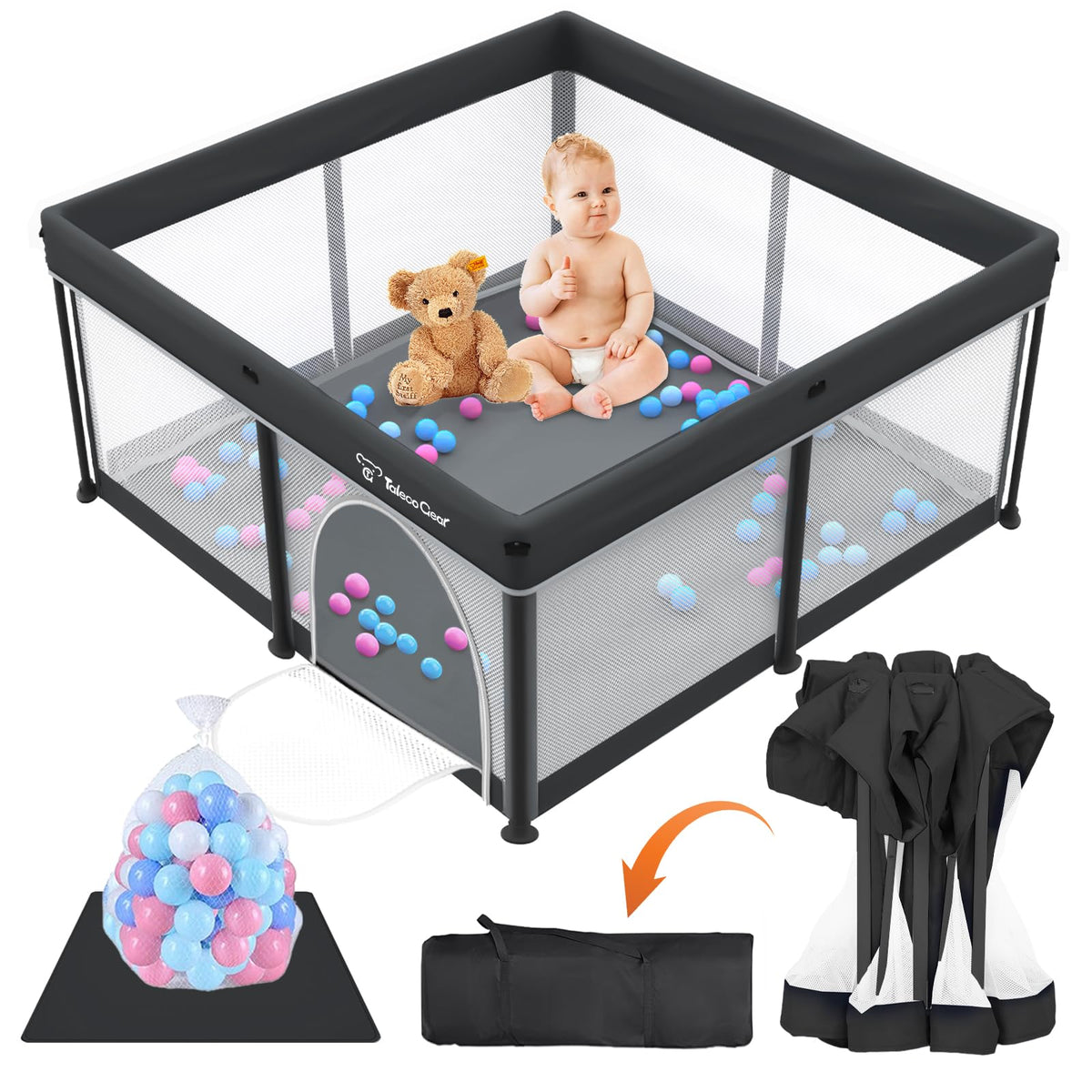Yozoia Taleco Gear foldable playpen mat offers roomy space for babies to crawl and explore.