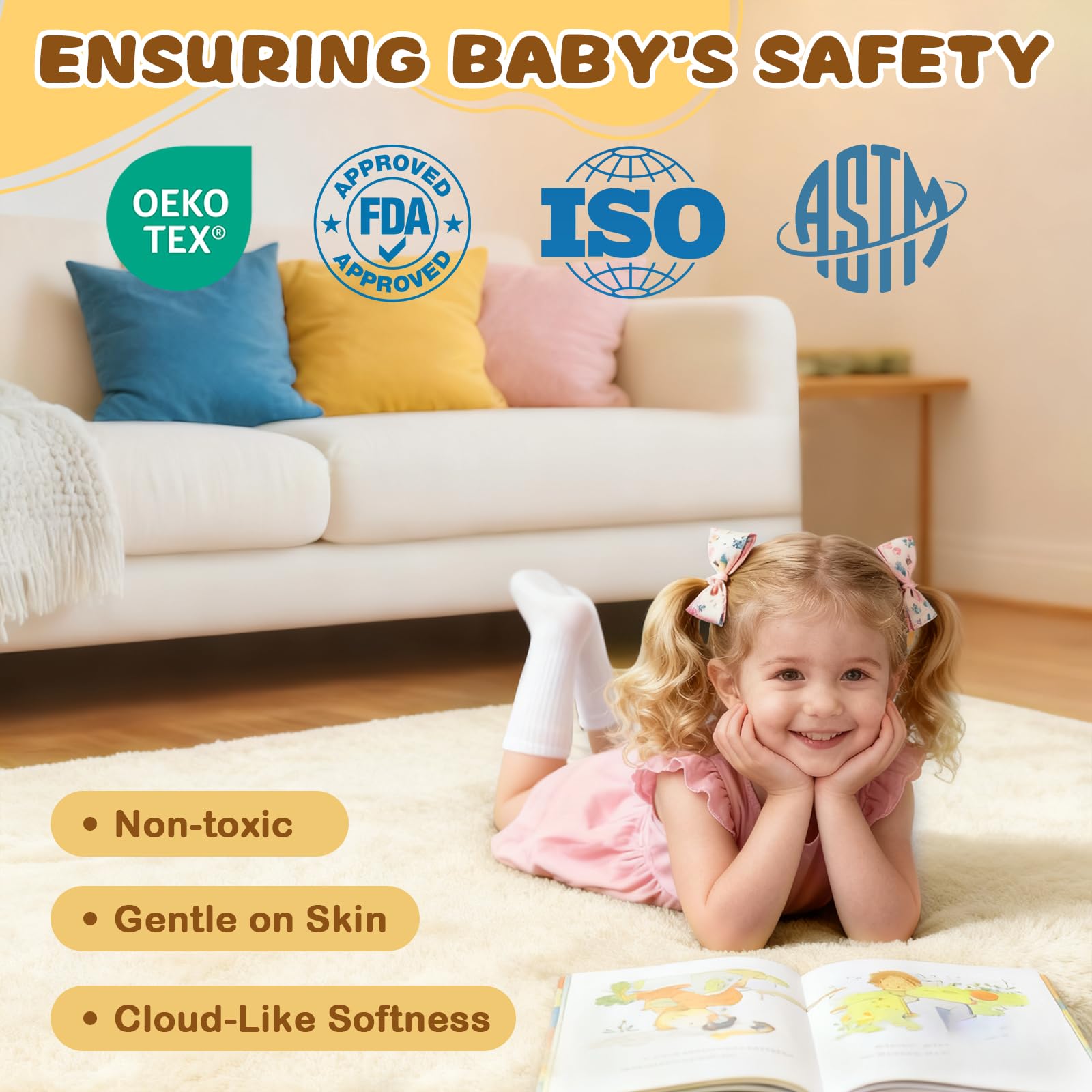 Yozoia Thick Baby Play Mat anti-slip bottom keeps mat in place.
