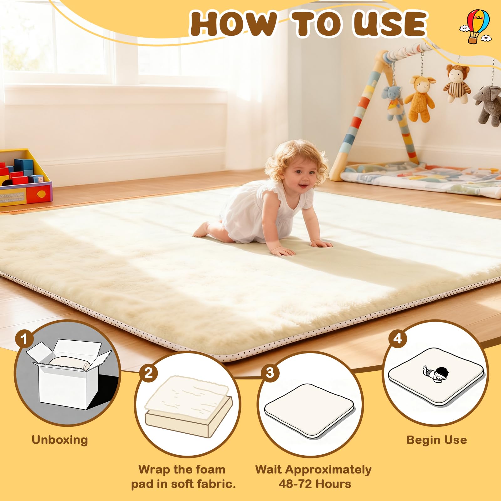 Yozoia Thick Baby Play Mat foldable storage strap for compact portability.