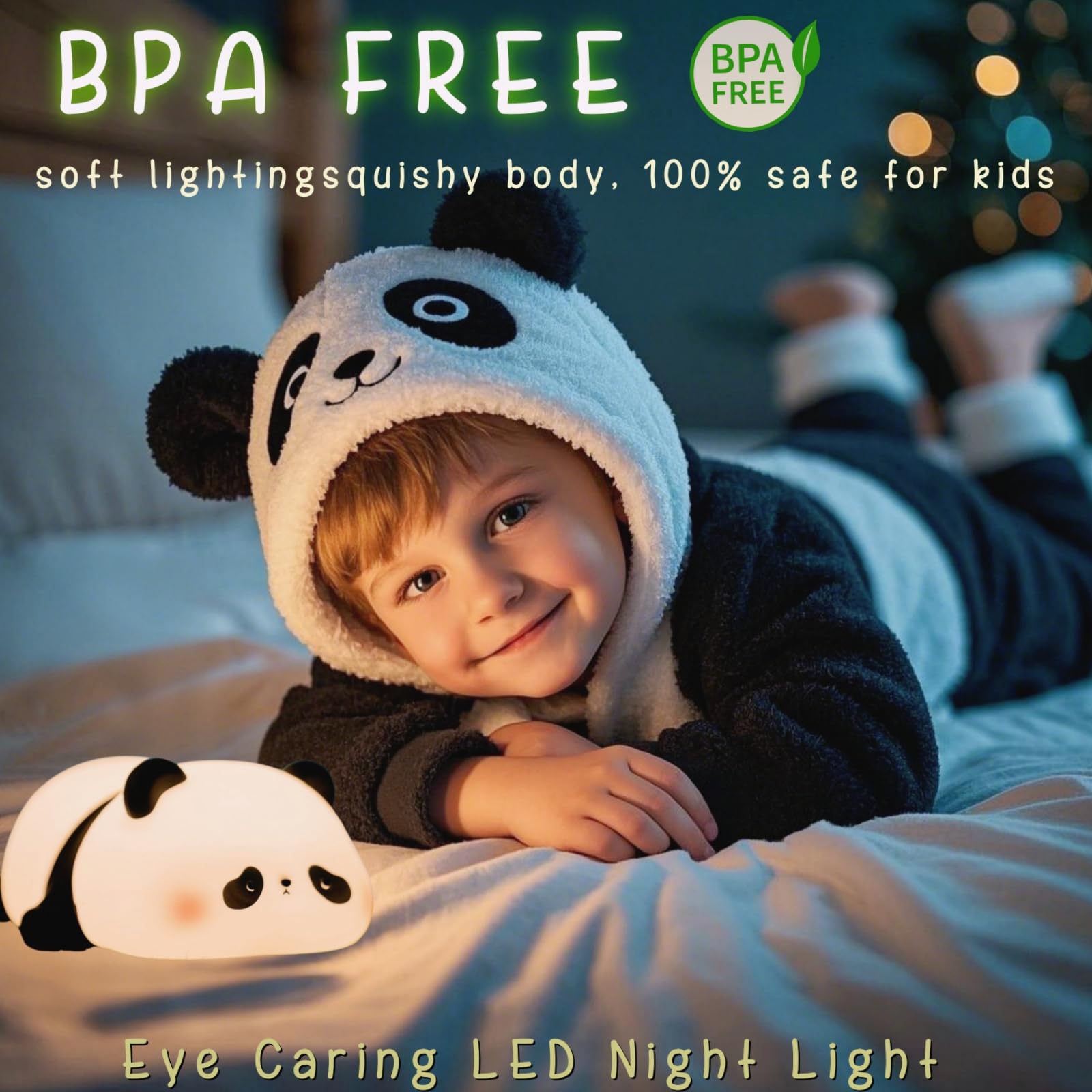 YR YRHH-PET silicone panda emits a soft glow safely for kids.