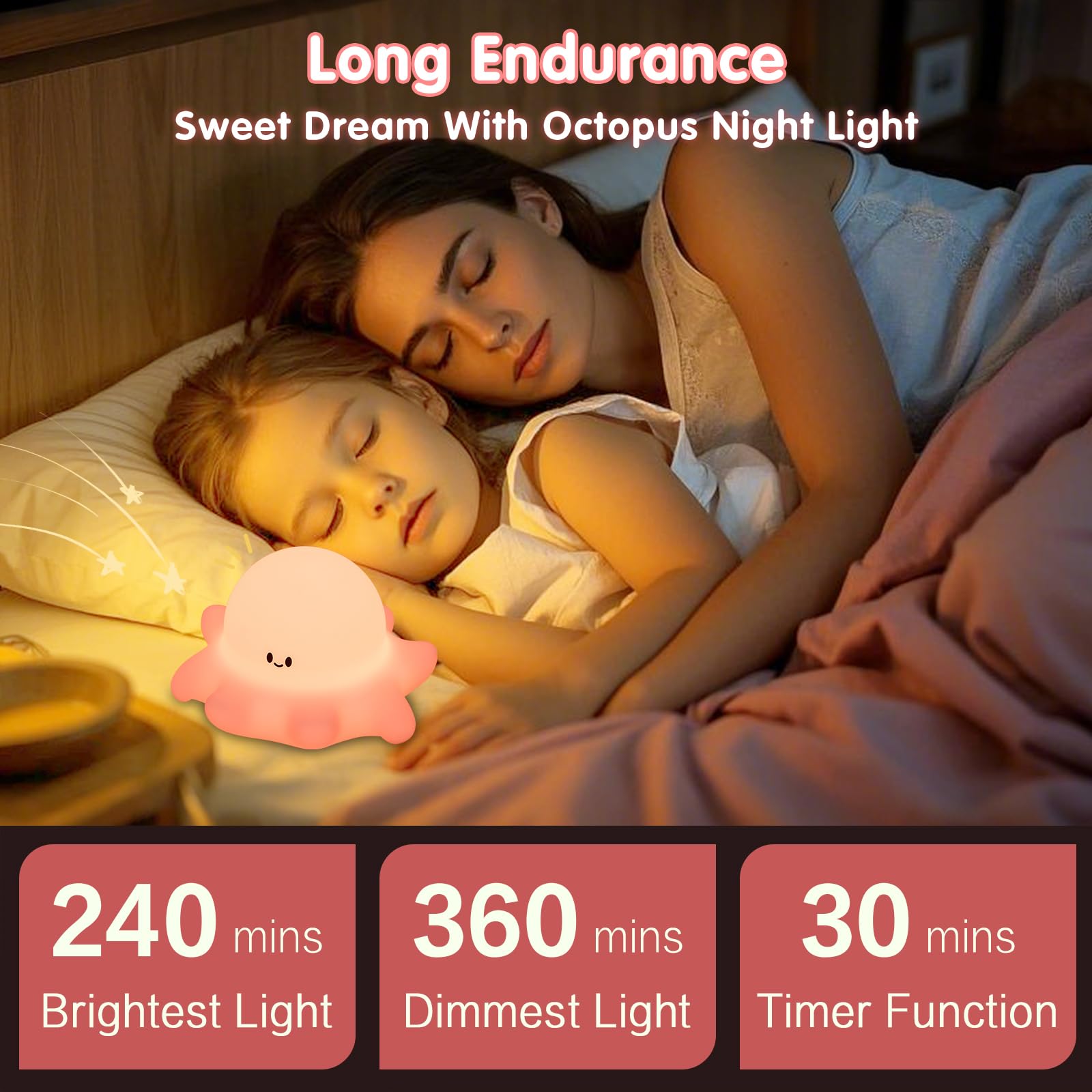 Adjustable brightness on the YR YRHH-PET octopus light for reading and night use.