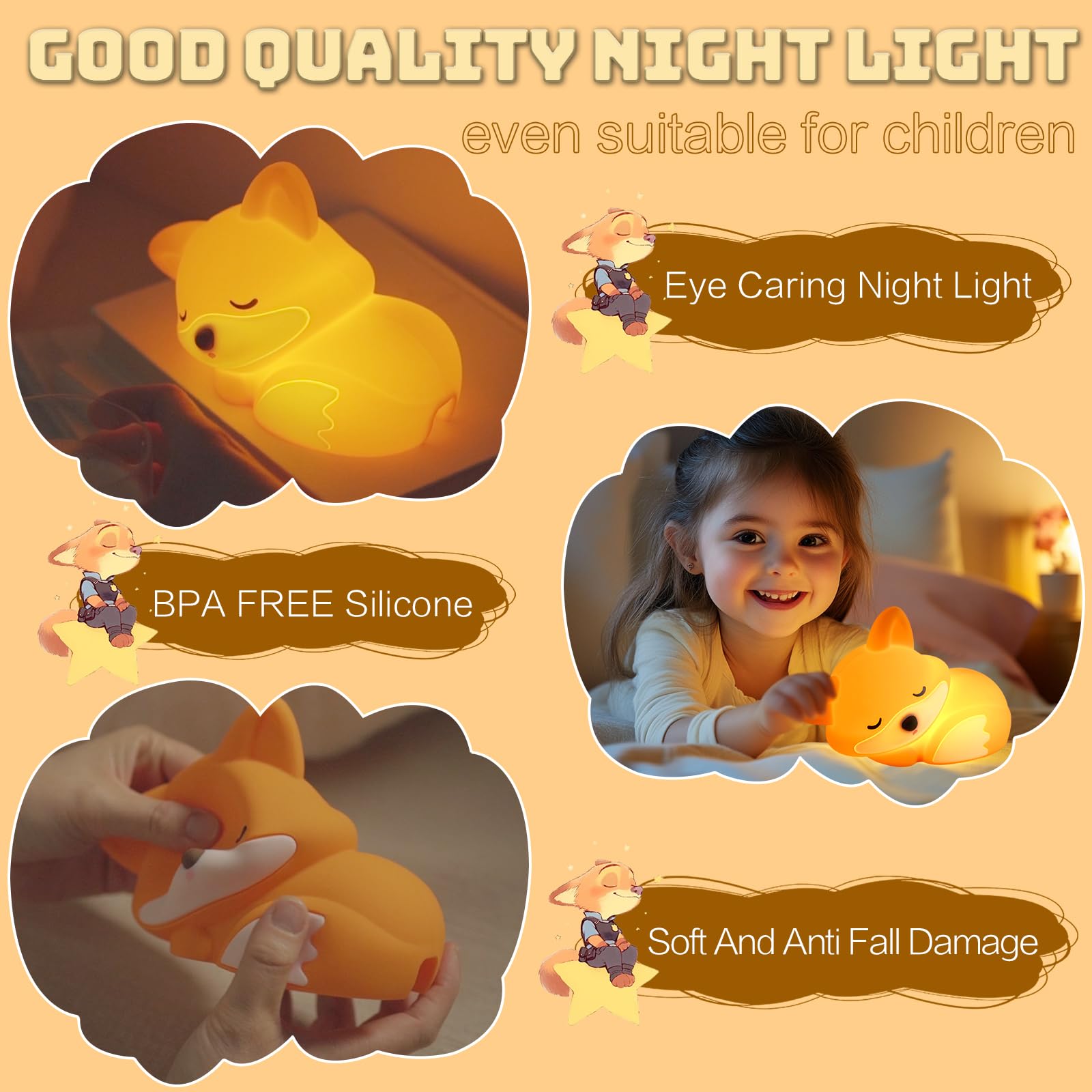 YR YRHH-PET rechargeable fox lamp with 1200mAh battery lasts through the night.