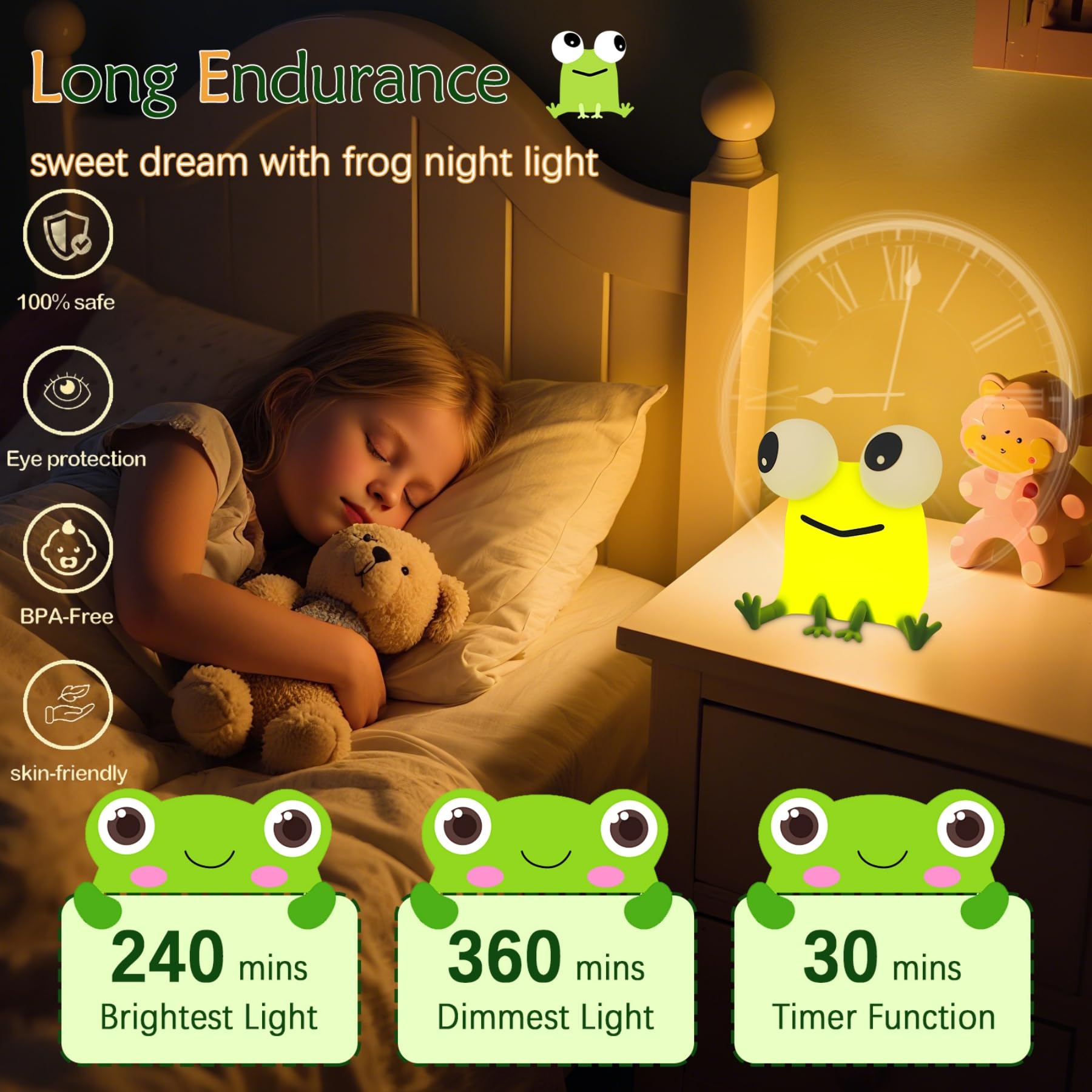 YR YRHH-PET silicone frog lamp offers safe, durable night-time comfort.