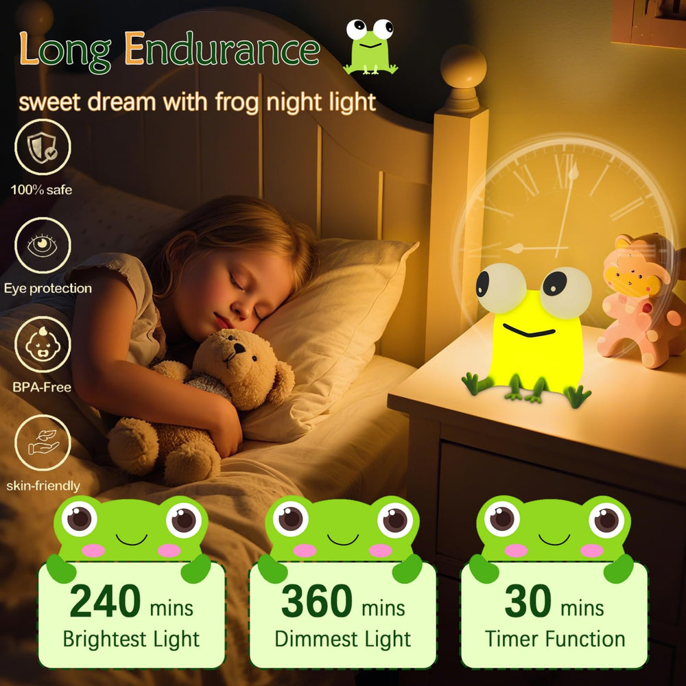 YR YRHH-PET silicone frog lamp offers safe, durable night-time comfort.