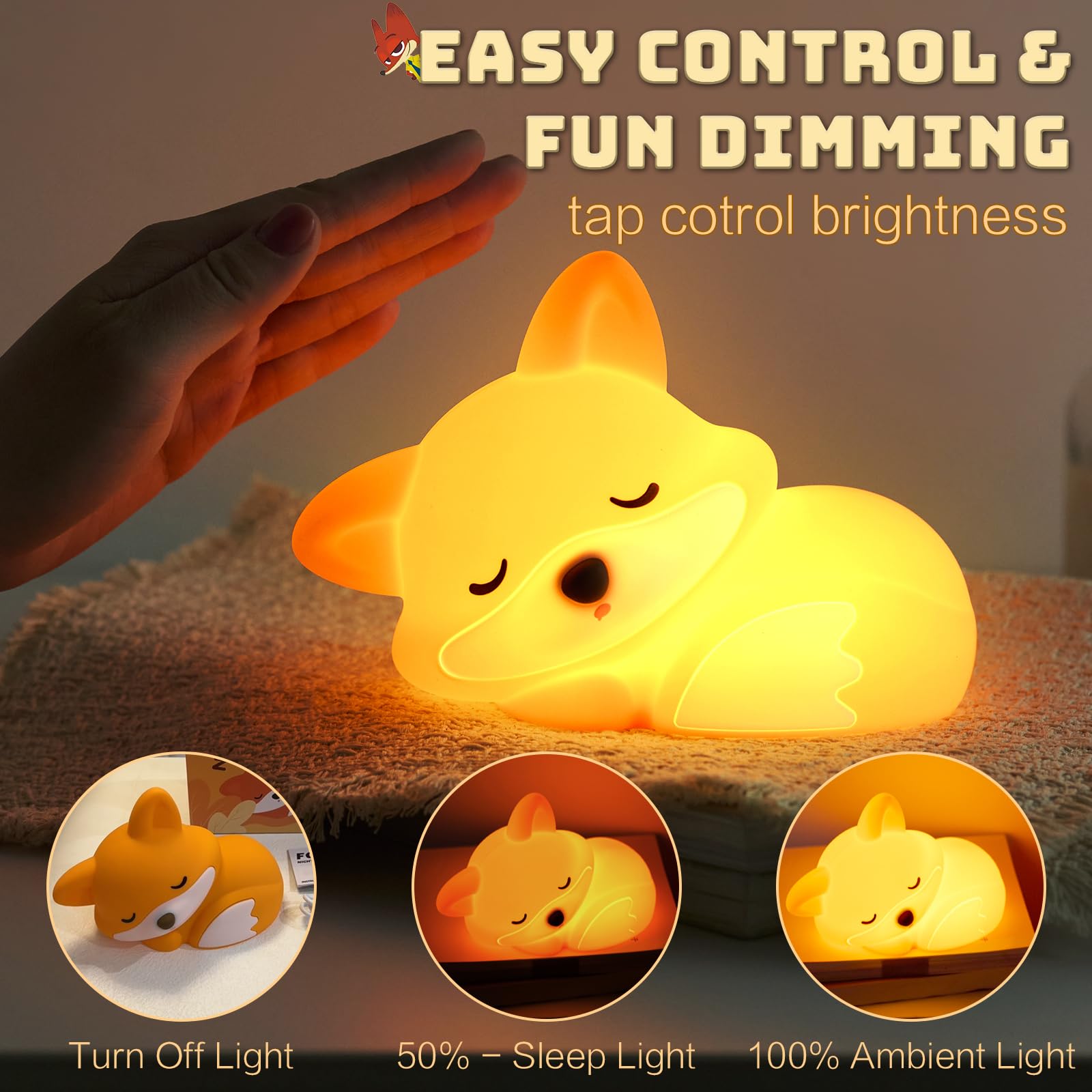 YR YRHH-PET fox light with touch bottom control for quick brightness adjustment.