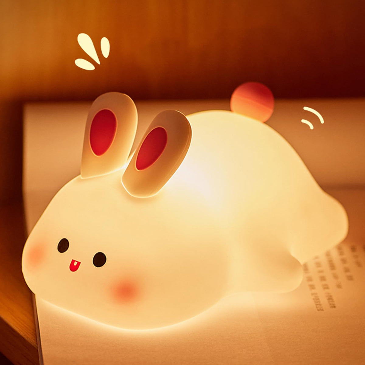 YR YRHH-PET squishy bunny night light, front view, soft warm glow for nursery