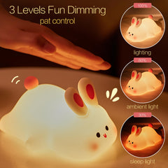YR YRHH-PET squishy bunny night light on table, cozy desk companion