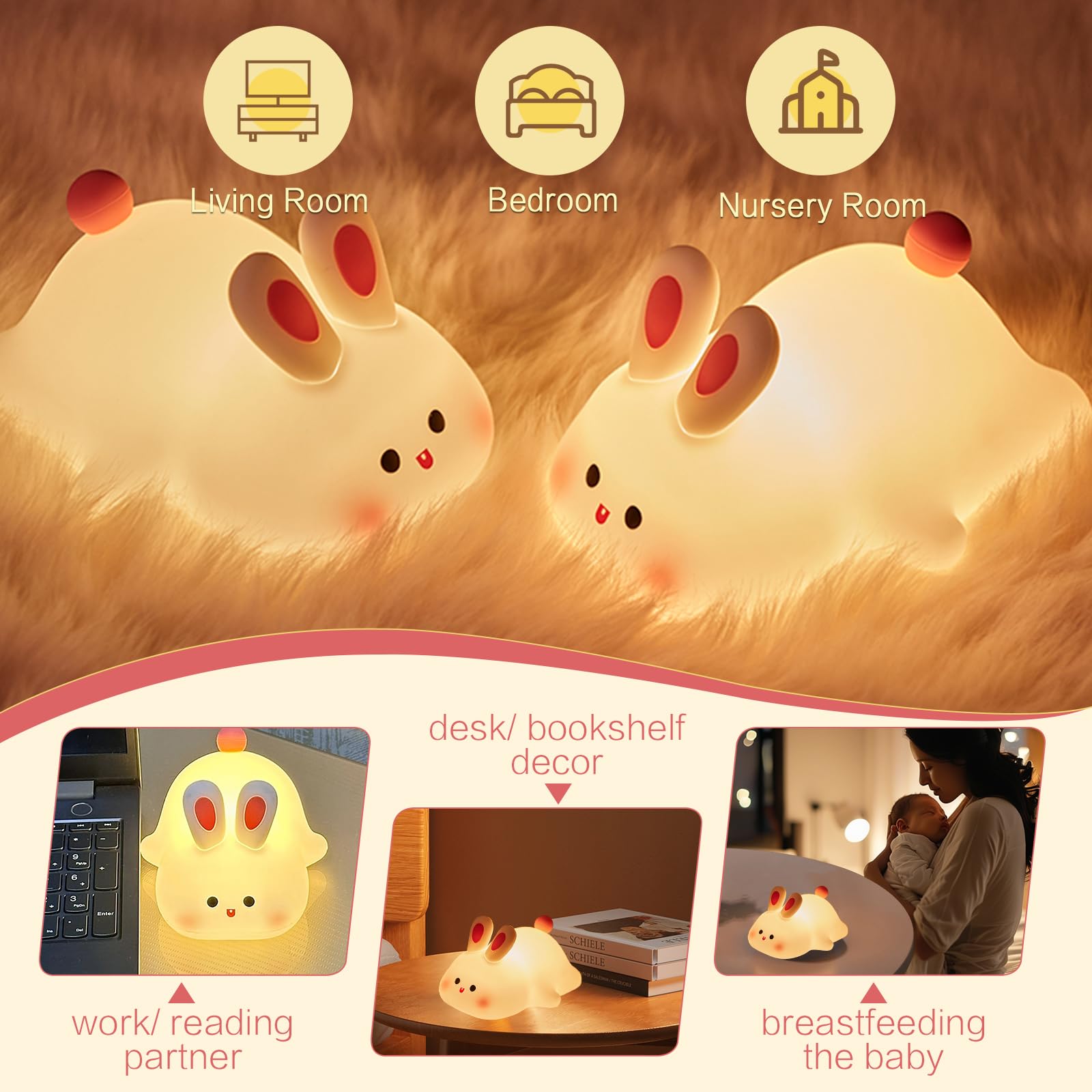 YR YRHH-PET squishy bunny night light USB charging port for easy power