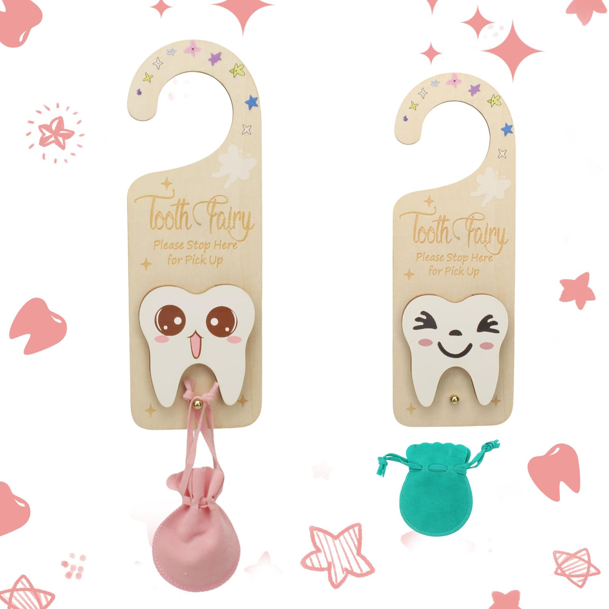 YROJISU tooth fairy door hanger with natural wood finish, ideal for bedtime rituals