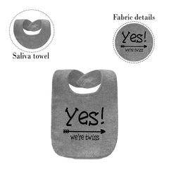 YSCULBUTOL Yes We Are Twins DTG print bib, vibrant pattern, easy care