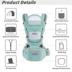 YSSKTC 6-in-1 carrier front view showing adaptable wearing styles for growing infants.