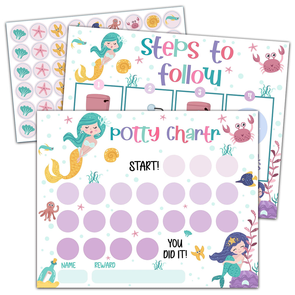 YSTEP Mermaid potty chart with 8x10 layout for toddler routine tracking.