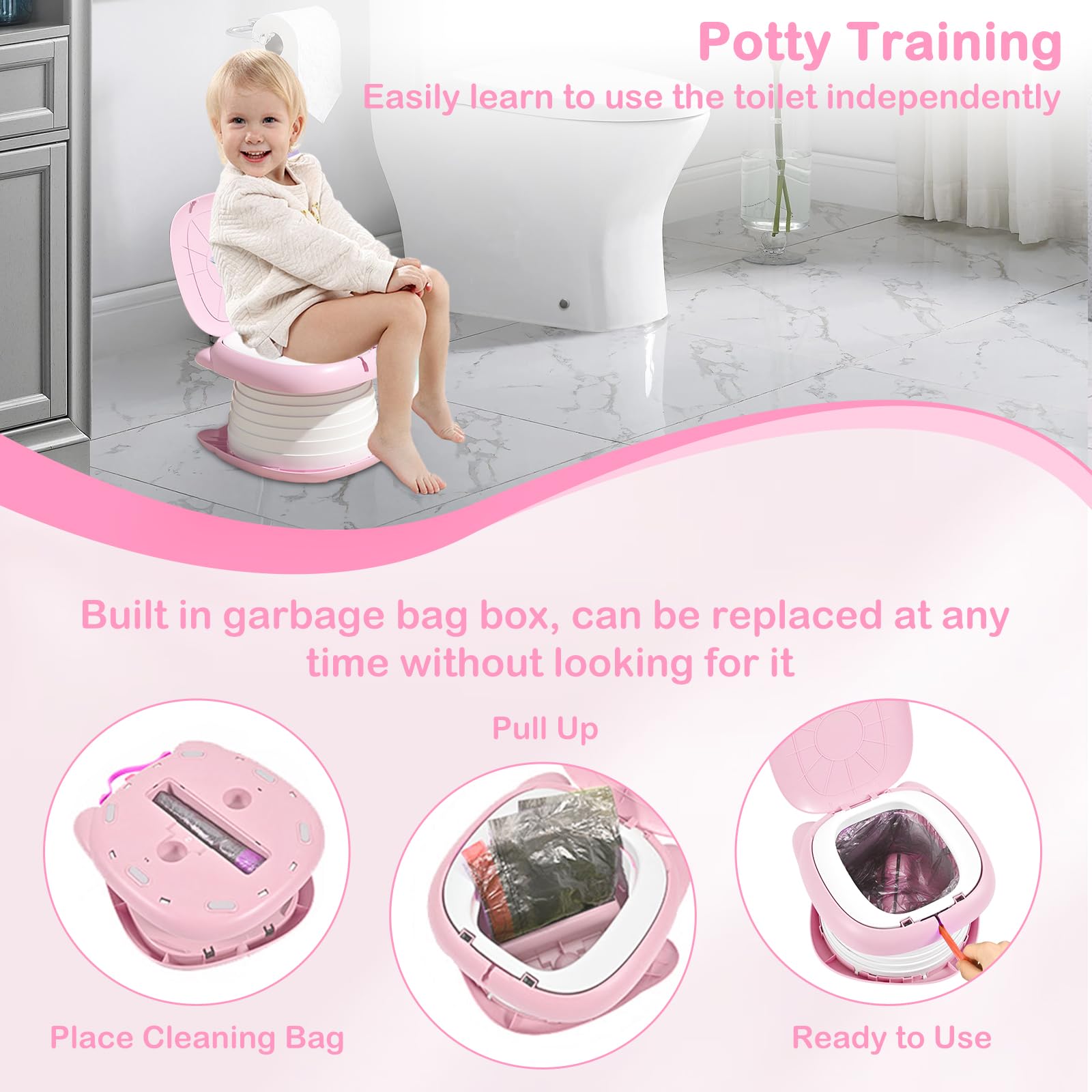 Yszawmx pink travel potty open and ready for quick, mess-free use.