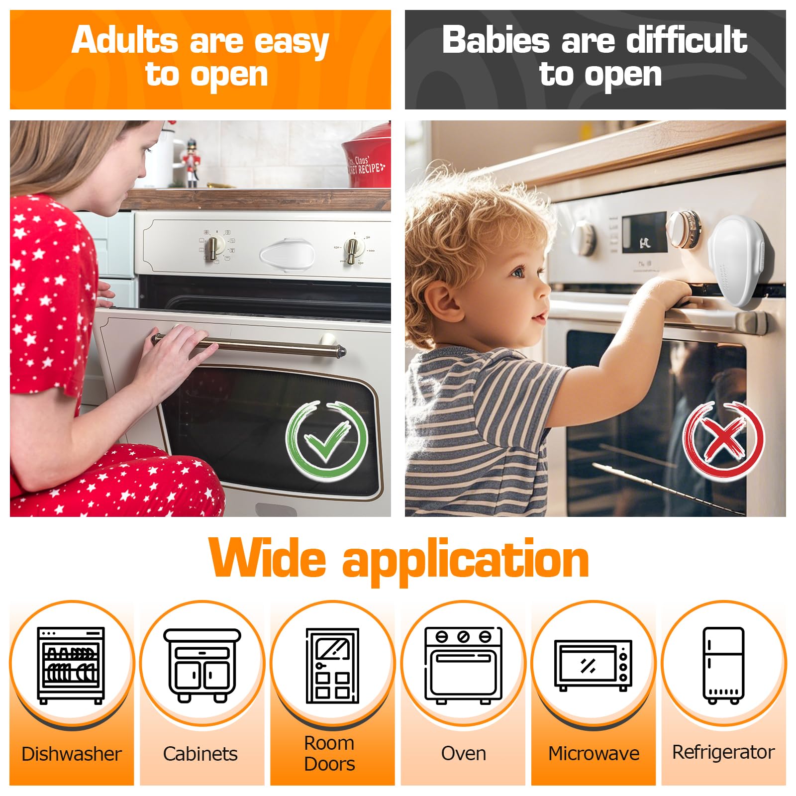 YTDSUP oven lock mounted on cabinet provides versatile kitchen safety.