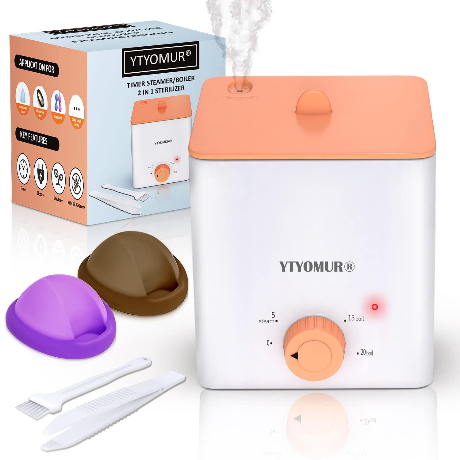 YTYOMUR menstrual disc sterilizer front view for fast, hygienic cleaning.