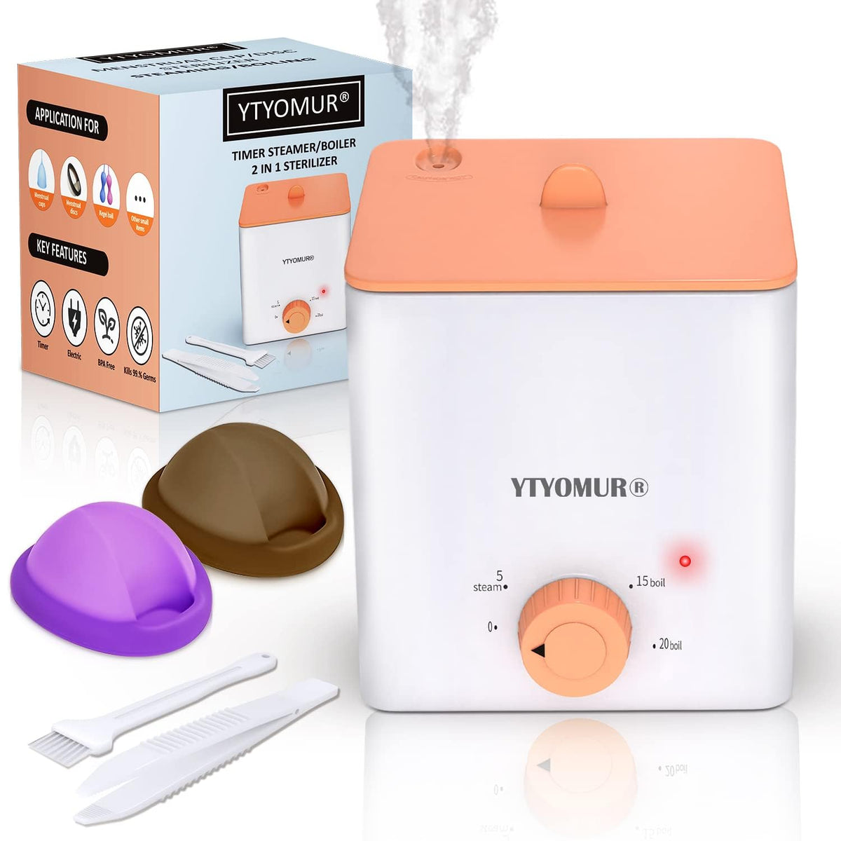 YTYOMUR menstrual disc sterilizer front view for fast, hygienic cleaning.