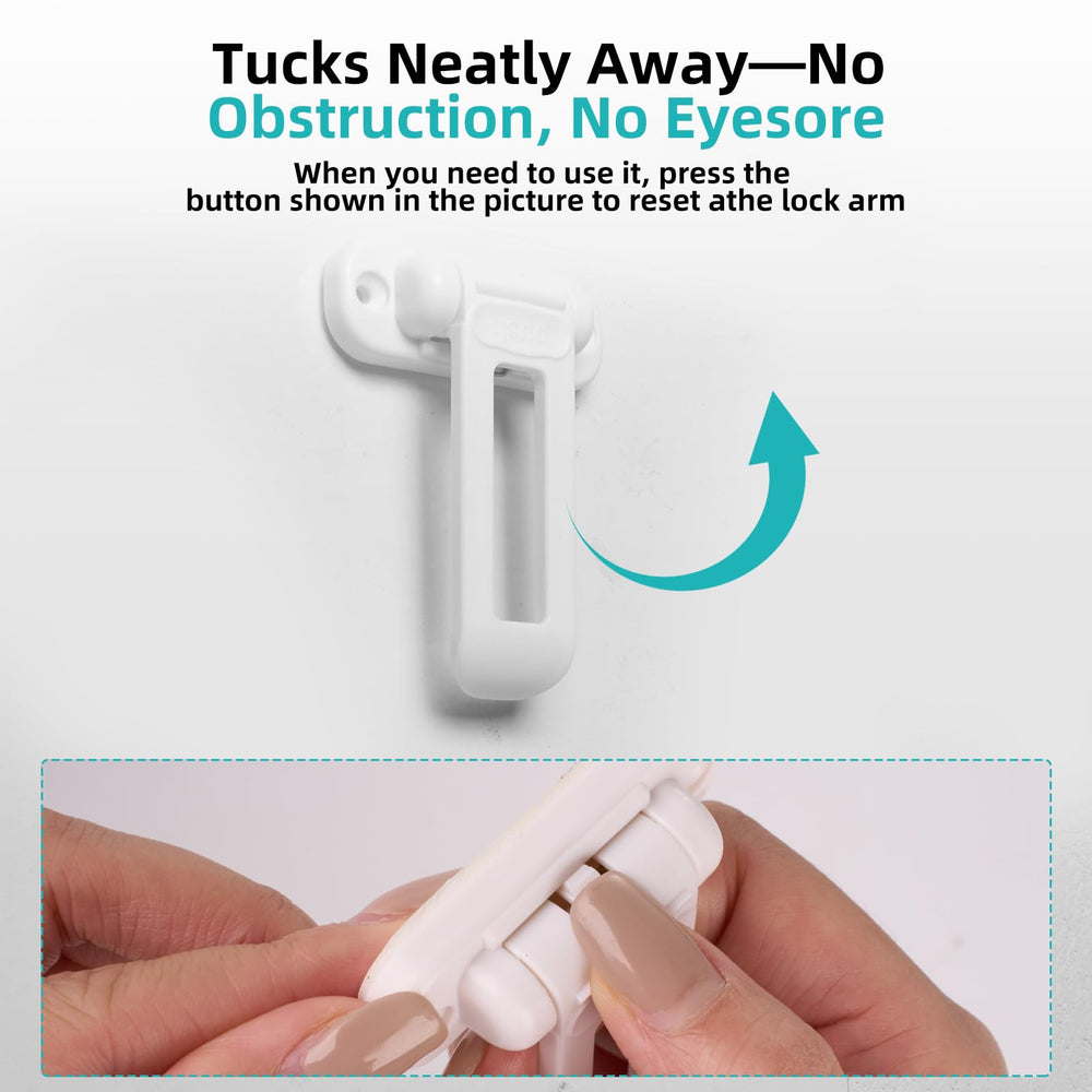 yuBiuBiu adhesive-backed lock on cabinet frame for strong, tool-free setup