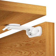 yuBiuBiu child safety cabinet locks with a long hook arm secure overhang cabinets.