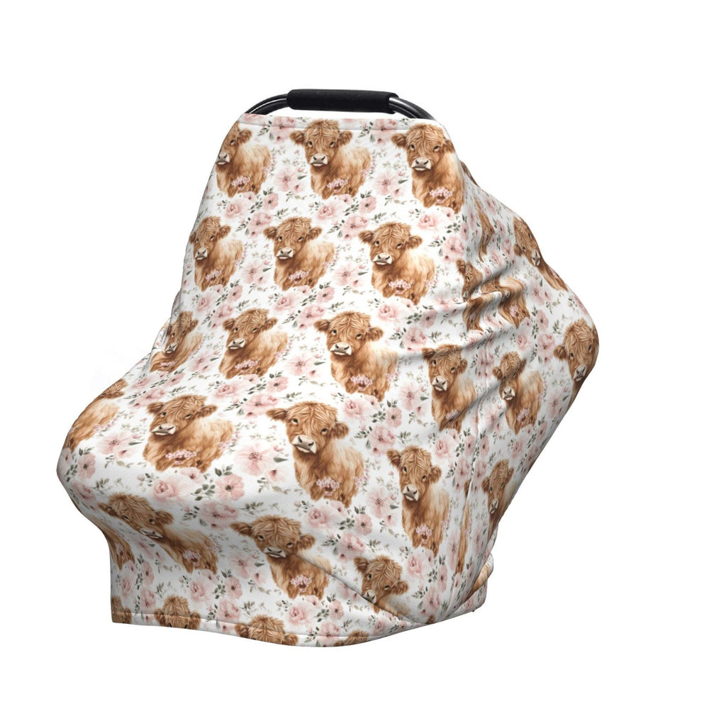 YUGUSNCH Highland Cow canopy as stroller cover shield against elements.