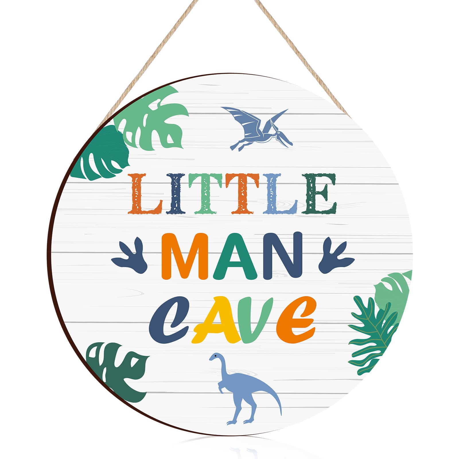 Yulejo Little Man Cave dinosaur sign wall art for playful nursery decor.
