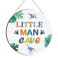 Yulejo Little Man Cave dinosaur sign wall art for playful nursery decor.