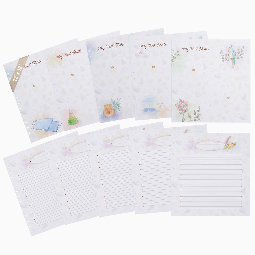 Yulka Crafts extra pages photo sheets for baby memories with illustrations.