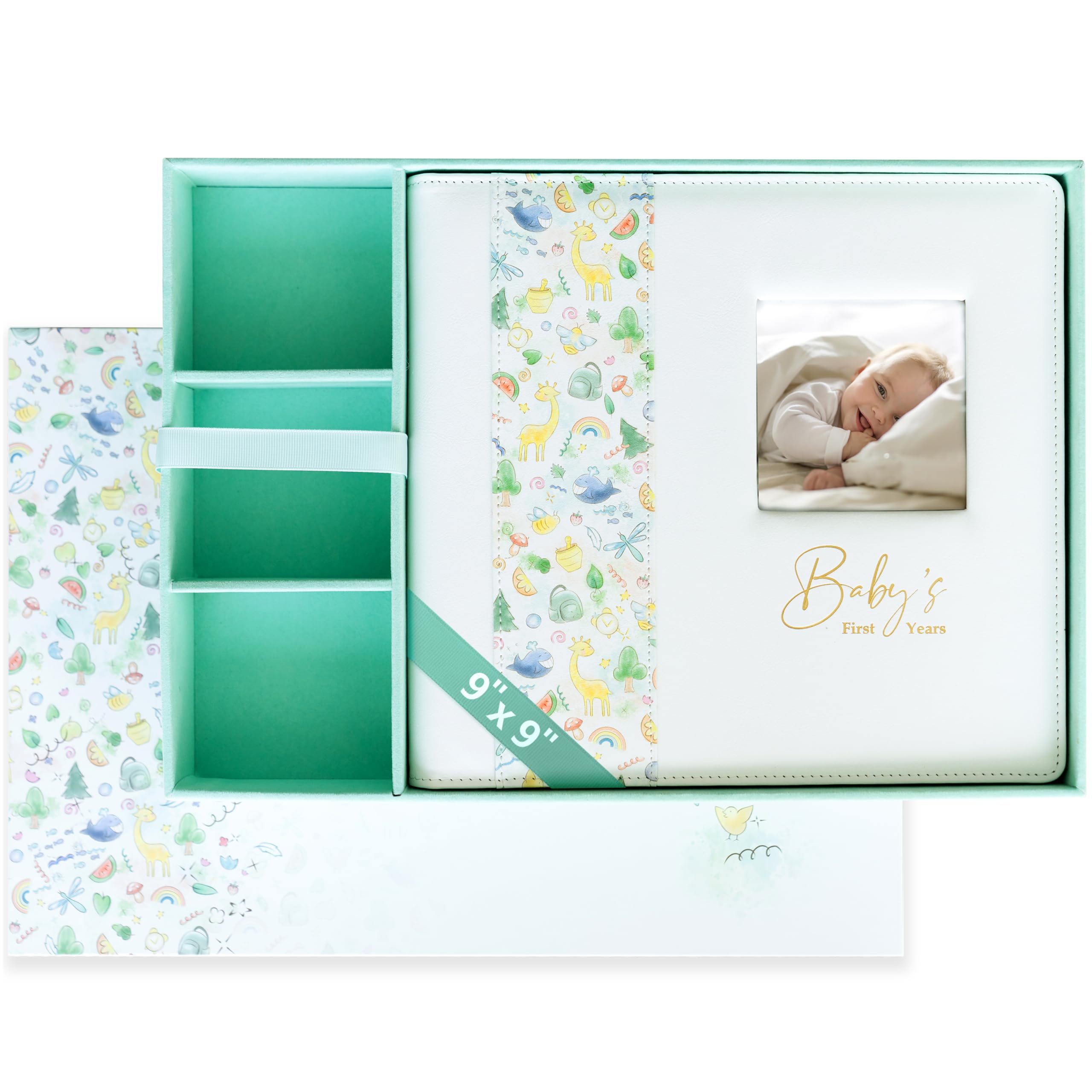 Yulka Crafts keepsake baby memory book front cover in faux leather offers durable, stylish keepsakes.
