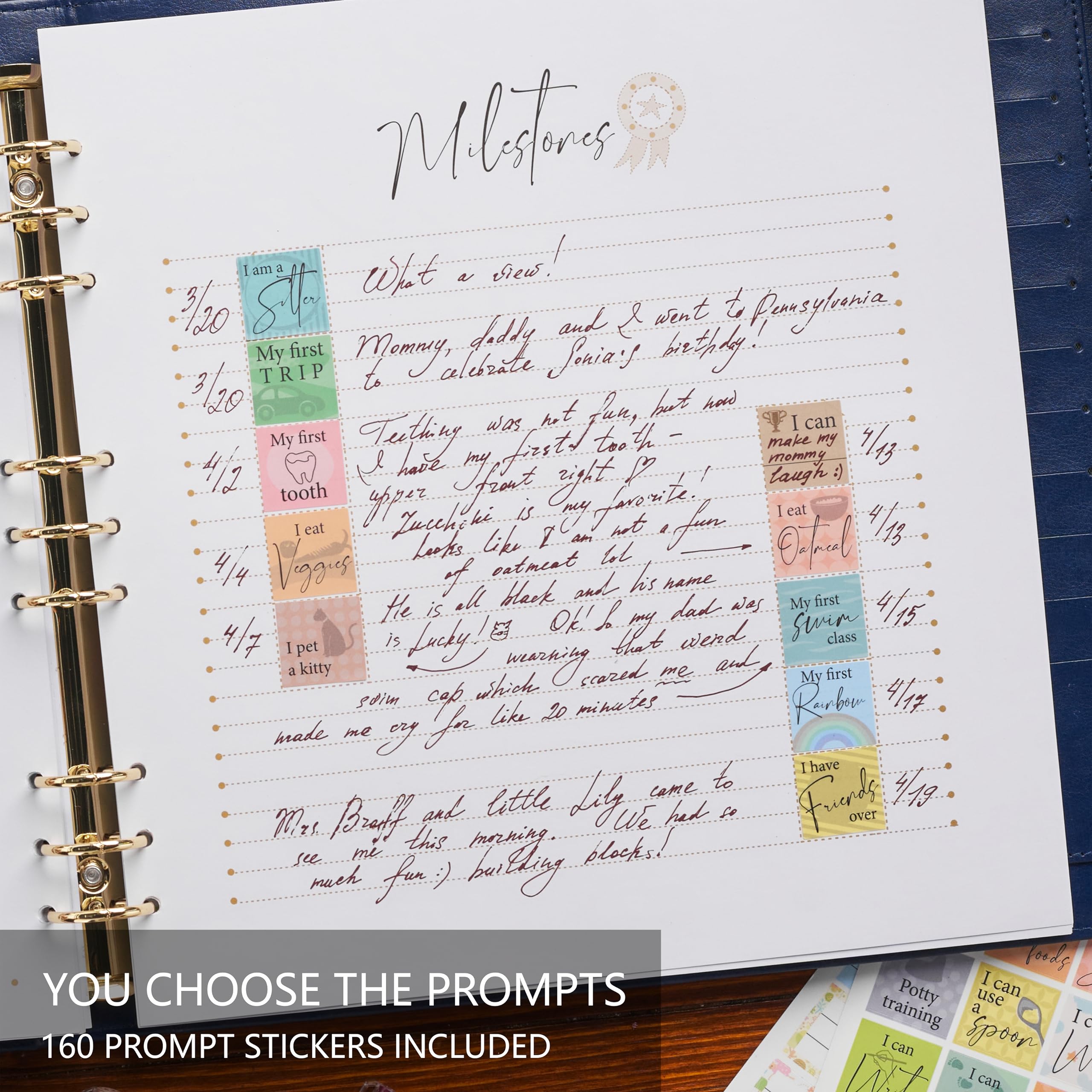 Yulka Crafts memory book set contents—15 best wishes cards and milestone stickers included.