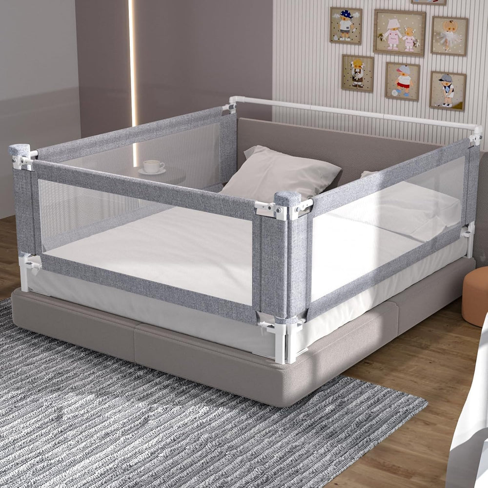 Yulongtengfei king bed rail toddler setup for secure sleep on a king-size bed.