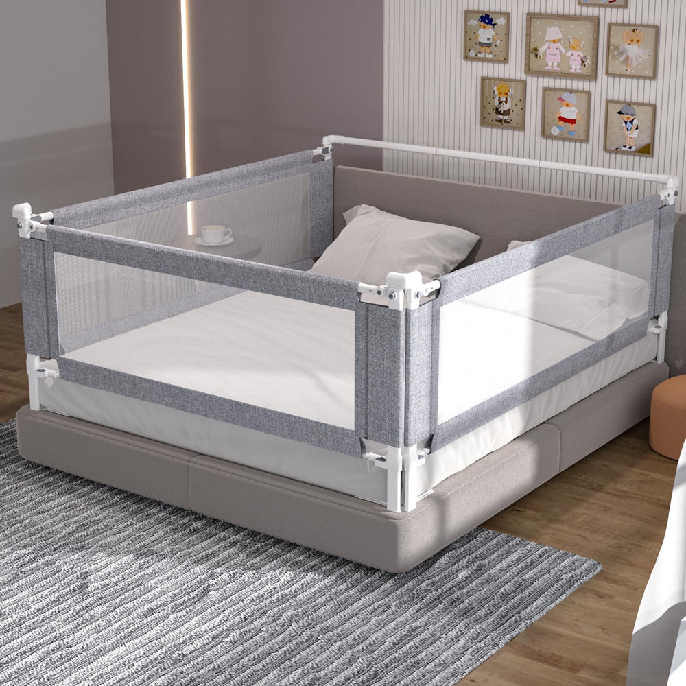 Yulongtengfei queen bed rail guard — front view for secure toddler sleep.
