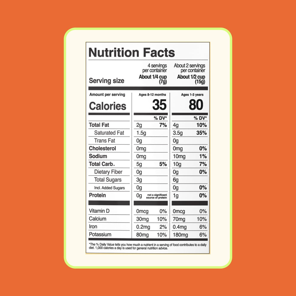 Mango and carrot flavor melt highlighting natural sweetness without added sugar