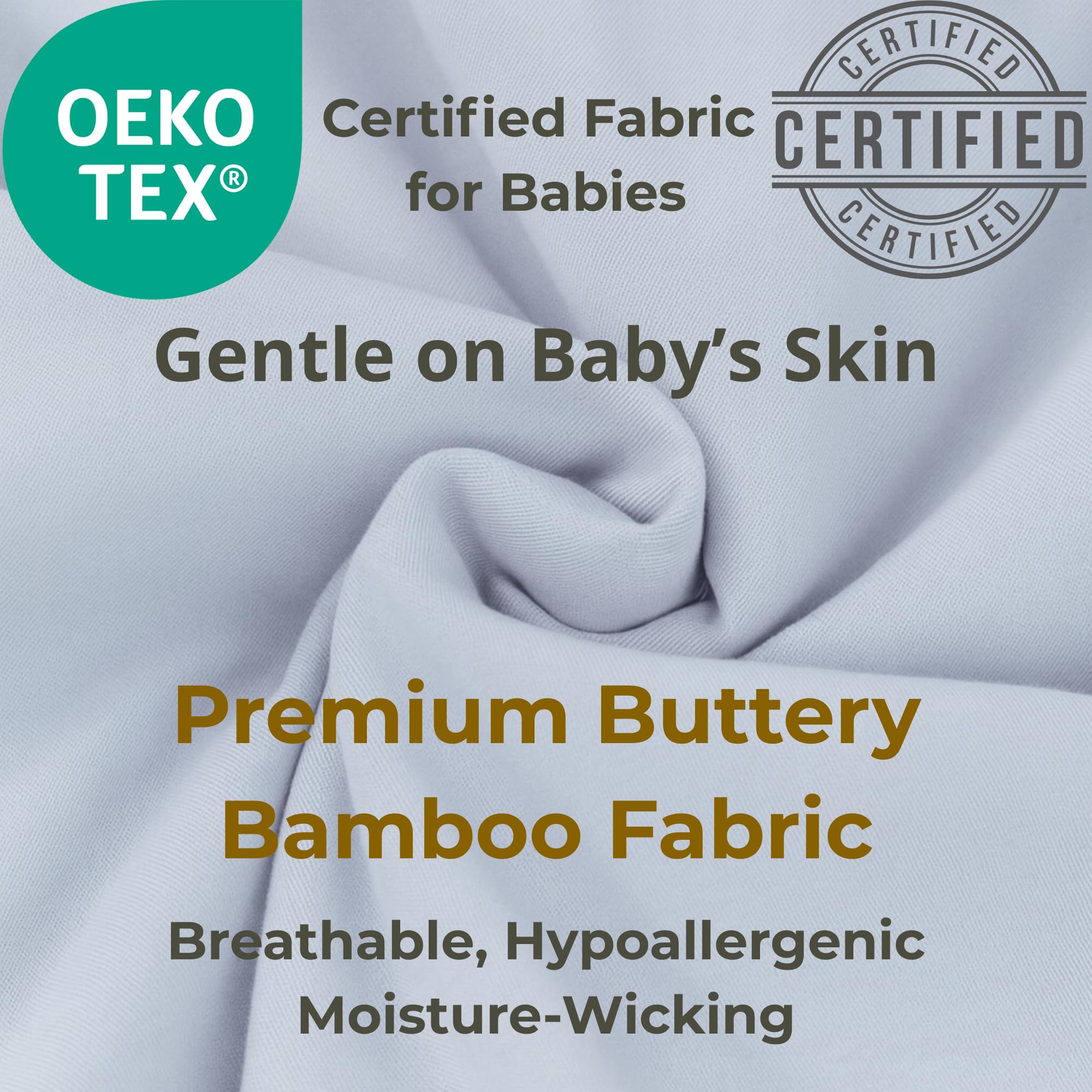 YumiBabe 0.5 tog sleep sack showing lightweight warmth for warmer nights.