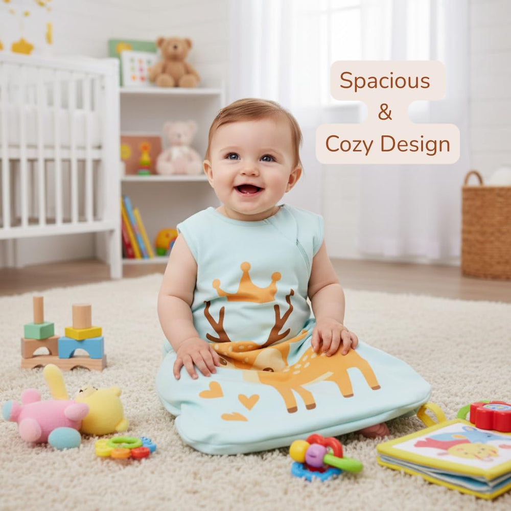 YumiBabe Sleep Sack available in blue, pink, and grey for nursery style.